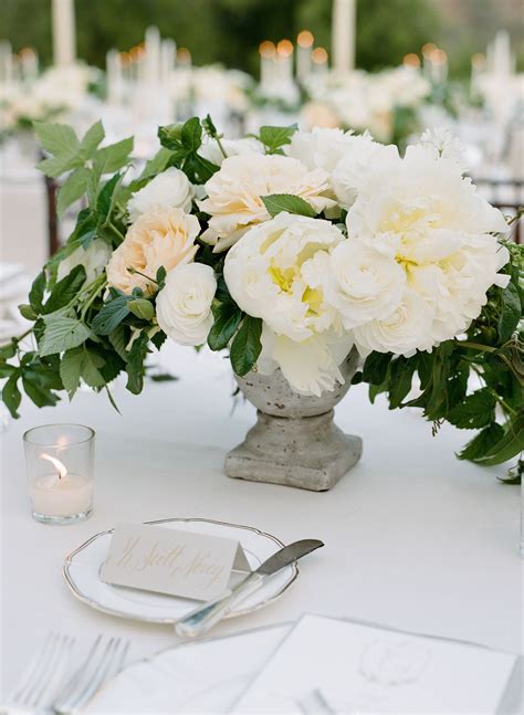 Neutral Colored Peony And Rose Centerpiece Peonies Wedding Centerpieces