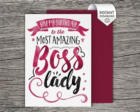 Printable Card Happy Birthday To The Most Amazing Boss Lady Instant Pdf