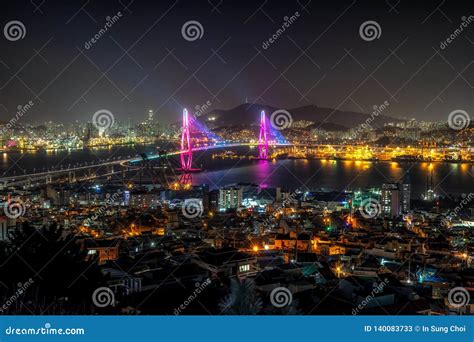 Busan Harbor Bridge At Night Stock Image Image Of View Busan 140083733