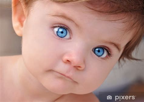 Wall Mural Cute Little Baby Blue Eyes Closeup Portrait Pixersus