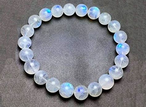 Rainbow Moonstone Bracelet Round Blue Flashy Beads Bracelet Etsy In