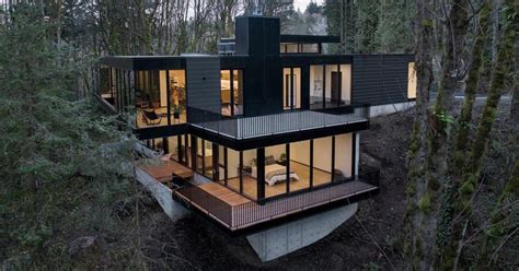 Trees Surround This Modern Hillside House In Portland Oregon