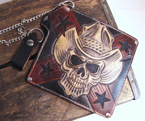 Black and yellow floral business card. Buy a Hand Crafted Chain Wallet Cowboy Skull, (Tooled ...