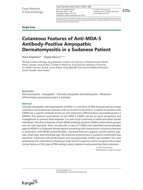 Pdf Cutaneous Features Of Anti Mda 5 Antibody Positive Amyopathic