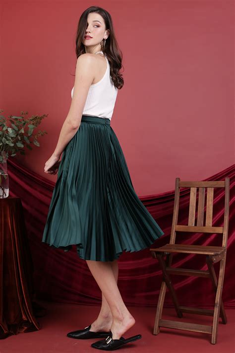 Courtney Pleated Midi Skirt Emerald Shopperboard