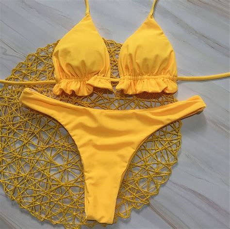 2020 2019052504 Strappy Low Waist Bikinis 2019 Mujer Yellow Mini Thong