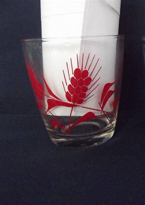 Vintage Hazel Atlas Pint Sour Cream Glass With Red Wheat Etsy