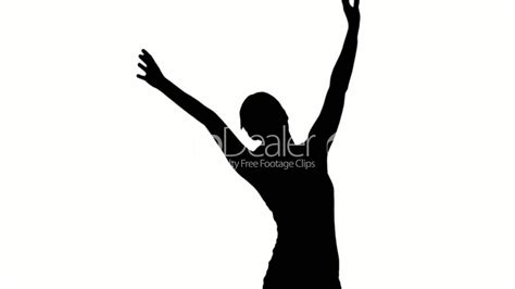 Silhouette Of Woman Raising Arms On White Background Royalty Free