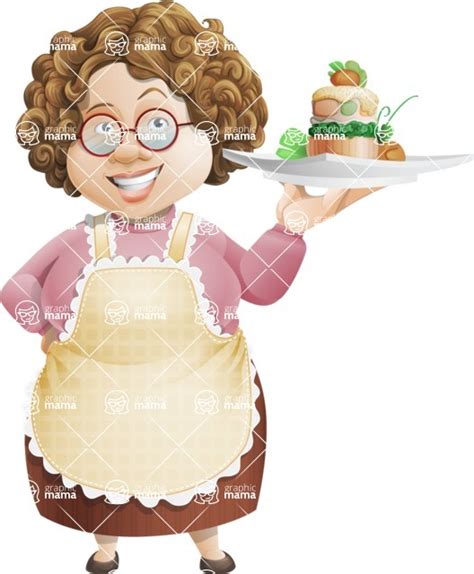Grandma Vector Cartoon Character 112 Illustrations Set With Gourmet Plate Graphicmama