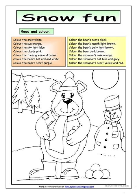 Read And Colour Snow Fun Worksheet Free Esl Printable Worksheets