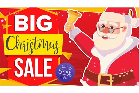 Christmas Sale Banner With Classic Xmas Santa Claus Vector Discount