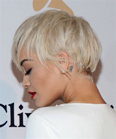 Rita Ora Short Straight Casual Hairstyle Light Blonde Thehairstyler