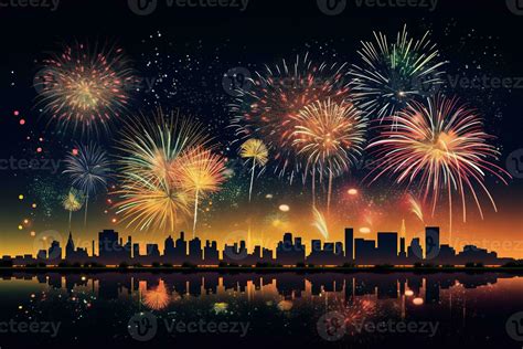 A Spectacular Nighttime Fireworks Lighting Up The Sky With Vibrant