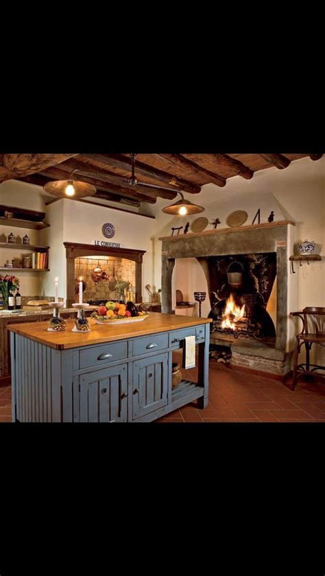 Great Fireplace Italian Kitchen Design Rustic Italian