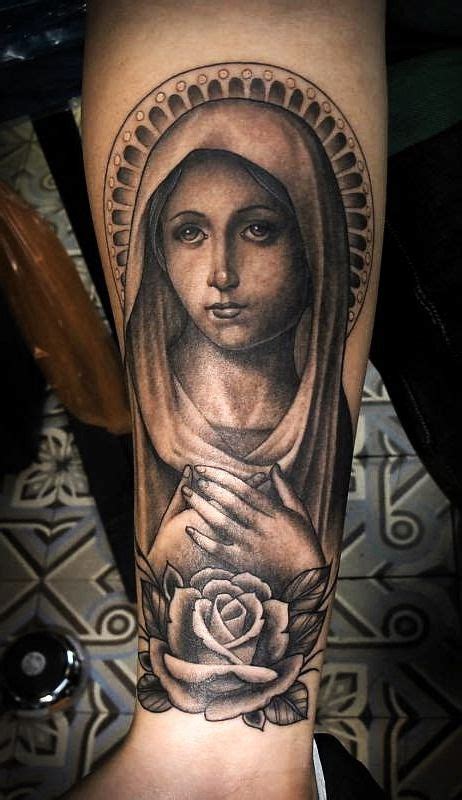 Rose Virgin Mary Graphic Religious Tattoo Forearm Tattoos Thigh Tattoo