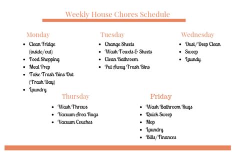 weekly house chores schedule