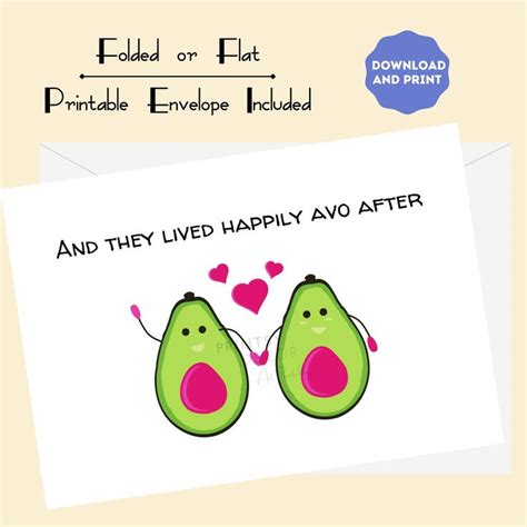 Two Avocados With Hearts On Them And The Words Folded Or Flat Printable Envelope Included