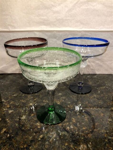 Handmade And Hand Blown Mexican Margarita Glasses 3 Colors To Choose From Ebay