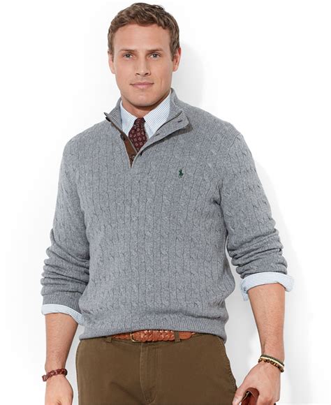 Polo Ralph Lauren Big And Tall Cable Knit Tussah Silk Sweater In Gray