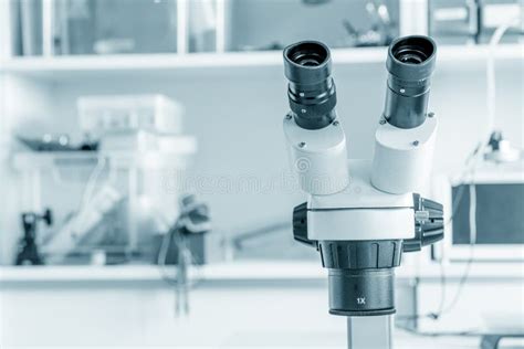Scientific Microscope In The Laboratory Of Forensics Stock Photo