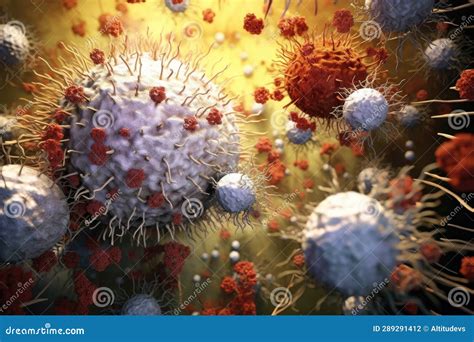 Immune Response Visualized With White Blood Cells And Virus Stock Photo