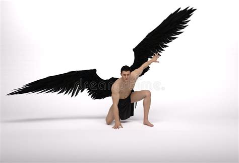 3d Render The Portrait Of Male Angel Kneel Down With The White