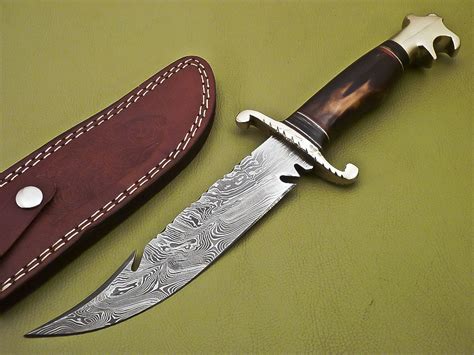 Handmade Damascus Steel Bowie Knife With Colored Bone Handle Bw 14 1