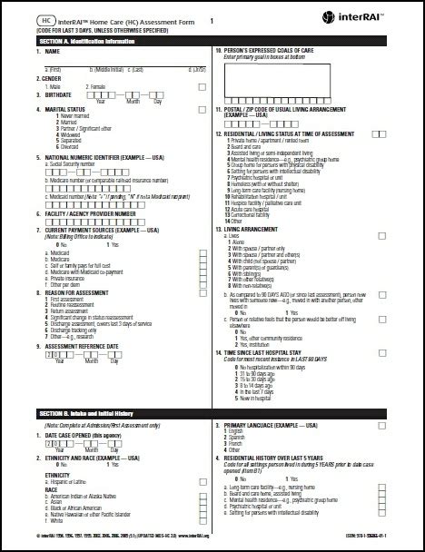 Interrai Home Care Hc Assessment Form Standard English Edition 9