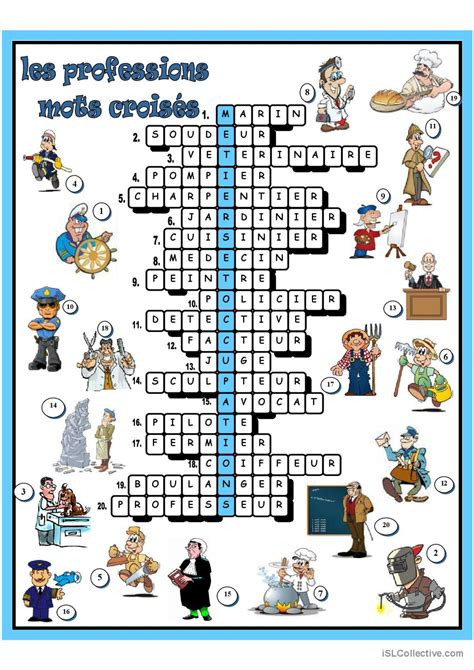 les professions mots croisés: Français FLE fiches pedagogiques pdf & doc