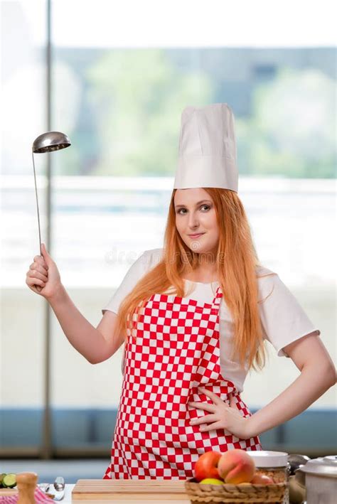 The Redhead Cook Working In The Kitchen Stock Image Image Of Culinary