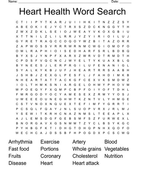 Word Search Heart Health Health Words Heart Health Heart Health Month