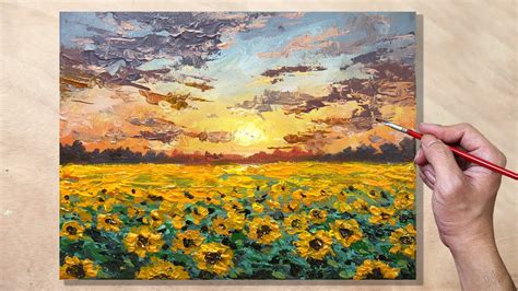 Acrylic Painting Sunflower Field Sunset Re Upload Youtube