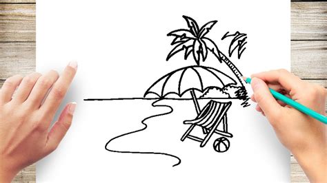 How To Draw A Beach Step By Step For Kids Youtube