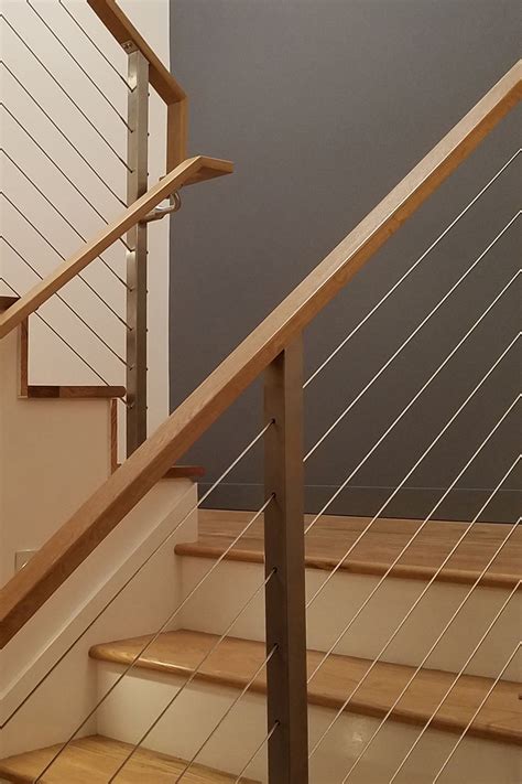 Elegant Cable Railing On Switchback Stairs Interior Stair Railing