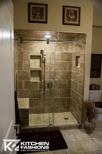 Beautiful Walk In Tile Shower With Seat Contemporary Bathroom