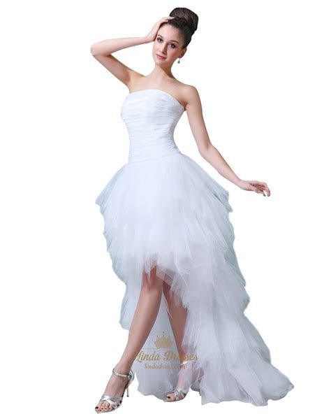 Many of them would like to have the memories of their marriage. White Strapless Tulle Ruffle Wedding Dresses Short In ...