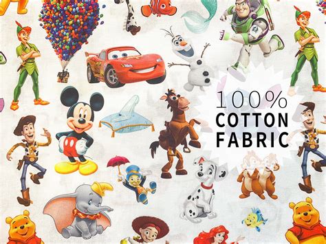 Disney Characters Cotton Fabric White Fabric 100 Cotton Etsy