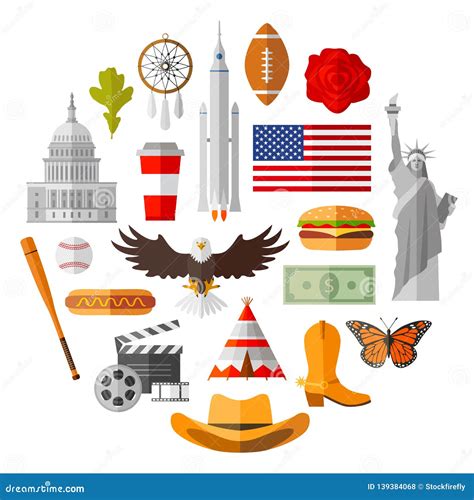 American Vector Icons Traditional Usa National Symbols Stock Vector