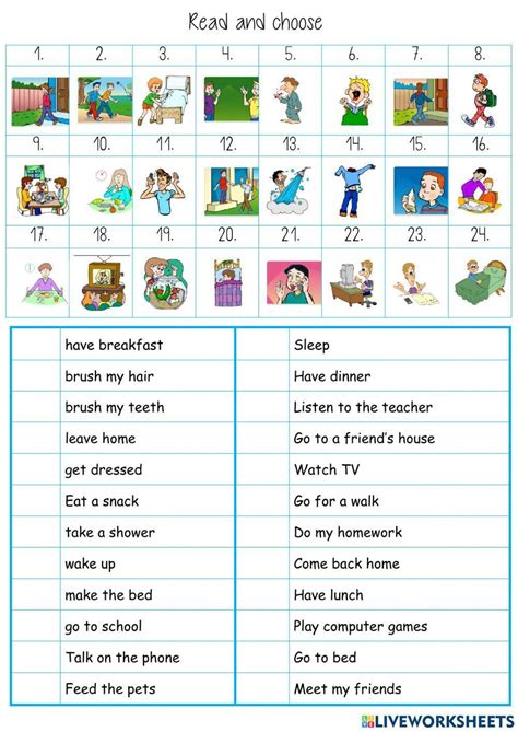 Read And Number Daily Routine Worksheet Live Worksheets