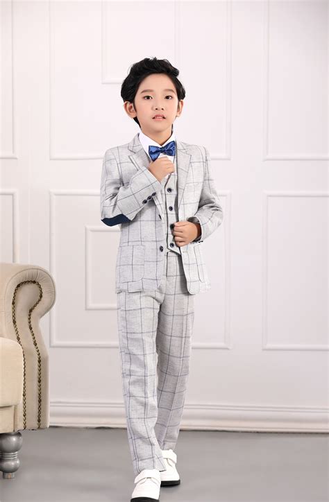 Flower Boys Formal Dress Suit Set Autumn Children Plaid Pants Clothes