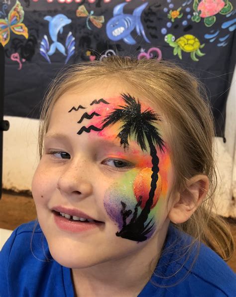 Tropical Face Painting Sunset And Palm Tree Face Paint By Gina Adult