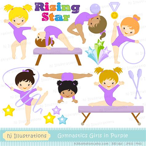 hj illustrations gymnastic girls in purple
