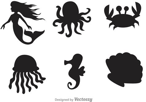 Eleven adorable designs for all of 5 pcs under the sea die cuts, mermaid die cuts, mermaid wall decor, mermaid party. Sea Life Silhouette Icons - Download Free Vectors, Clipart ...