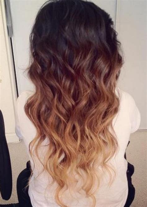Ombre Hair Color Idea Brown To Golden Blonde Wavy Dip Dye Cascade