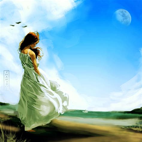 Shanebot Girl Art Sky Clouds Moon Alone Phone Wallpapers
