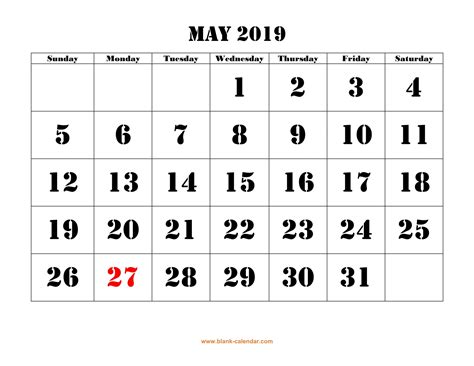 May Calendar 2019 Printable Template Pdf Word Excel