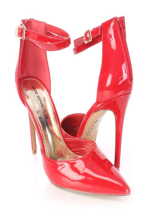 Red Single Sole Ankle Strappy Heels Patent Beautifuls Com Heels