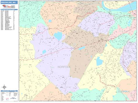 Brookline Massachusetts Wall Map Color Cast Style By Marketmaps