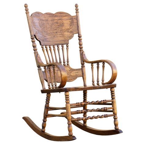 Vintage Oak Rocking Chair With Pressed Back At 1stdibs