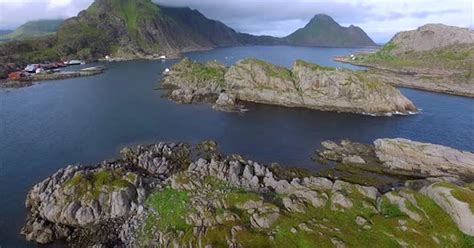 Flying Above Rocky Islands On Lofoten Islands In Norway Near Mortsund